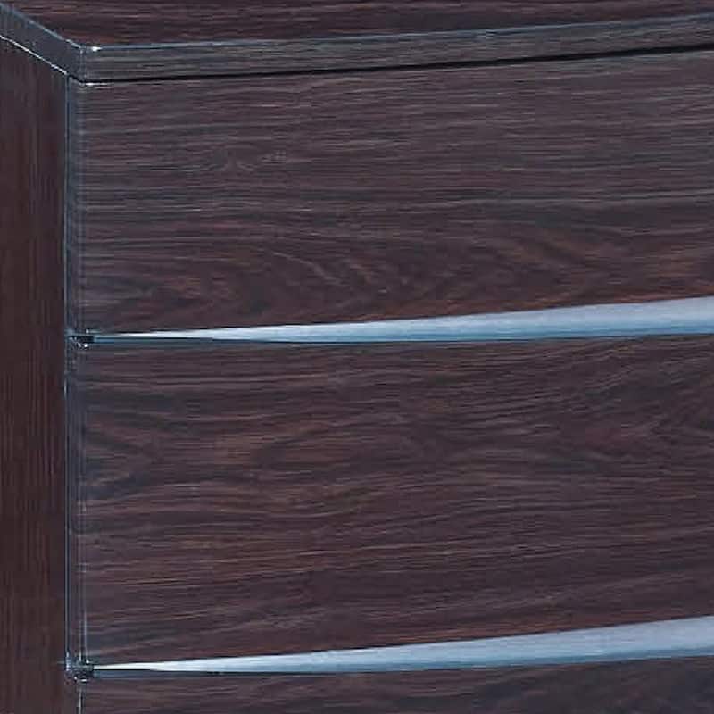 Dark Brown Wood Mirrored Nightstand with 2 Drawers and Metal Handles