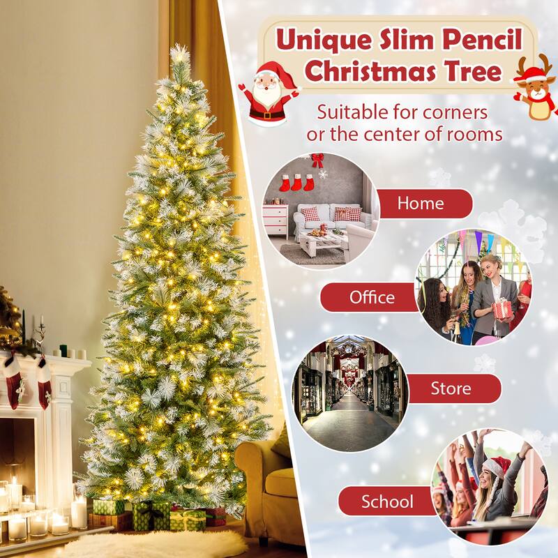 Gymax 7.5/6 FT Artificial Christmas Tree Pre-Lit Hinged Xmas Tree w/