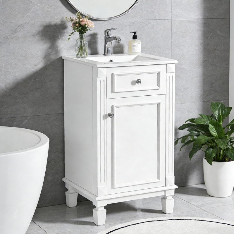 French Style 18-Inch Freestanding Single Bathroom Vanity Set with Ceramic Sink & Soft Close Door