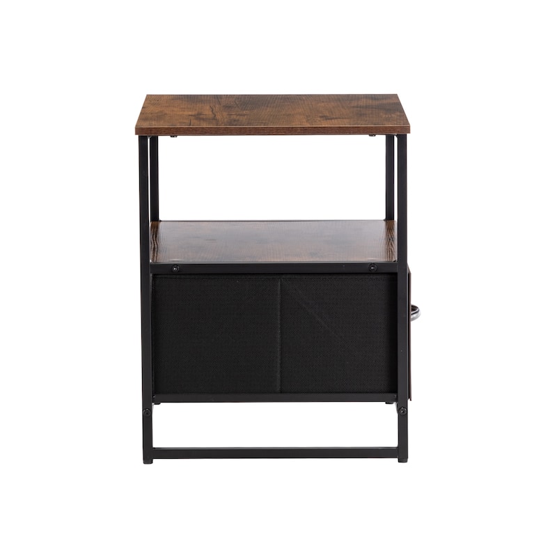 Iron Nightstand Shelf Storage with Fabric Drawer