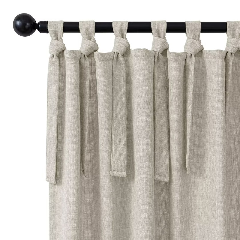 Linen Texture Tie Top Room Darkening Curtain Pair(2 panels)