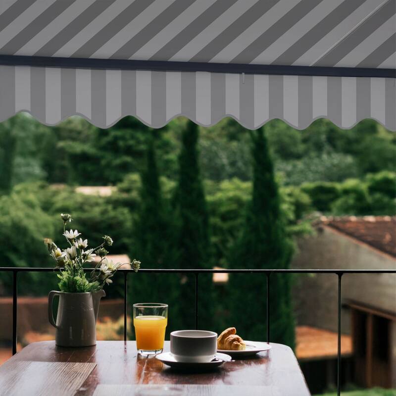 ALEKO Moroccan Semi-Cassette Motorized Patio Awning - Seagull Gray & White Striped - 13 x 10 Feet