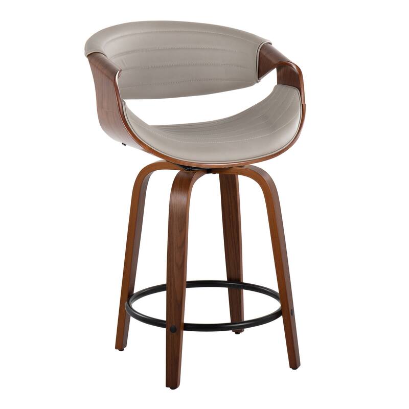 Carson Carrington Kanteborg 24" Fixed-Height Counter Stool with Round Footrest (Set of 2) - Grey Faux Leather/Walnut/Black Metal