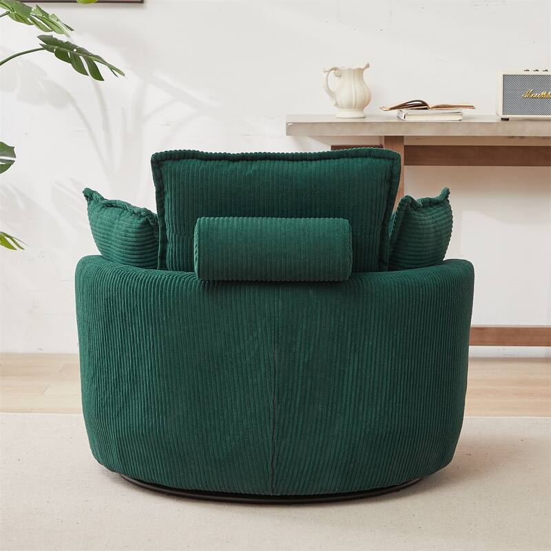 38"W Oversized Swivel Chair with Moon Storage Ottoman, 4 Pillows
