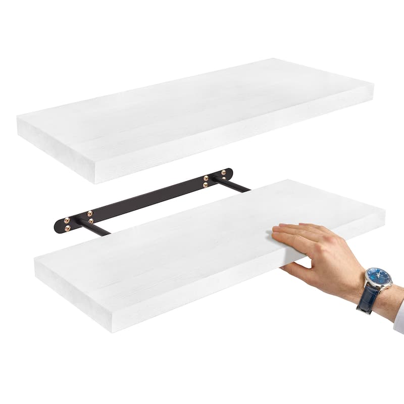 Solid Wood Floating Shelves for Wall, Set of 2 Wooden Wall-Mounted Shelves - 9” L X 24" W X 1.2” H