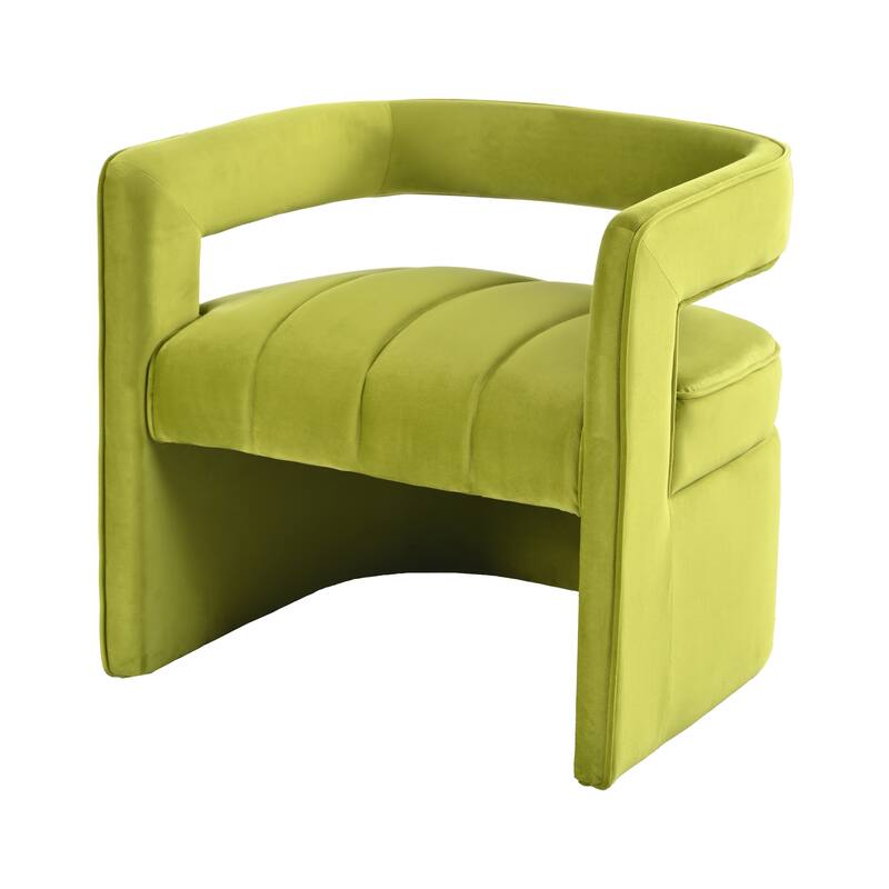 Green Modern 24.25" Upholstered Velvet Accent Chair with Ribbed Detail and Luxury Curved Fully