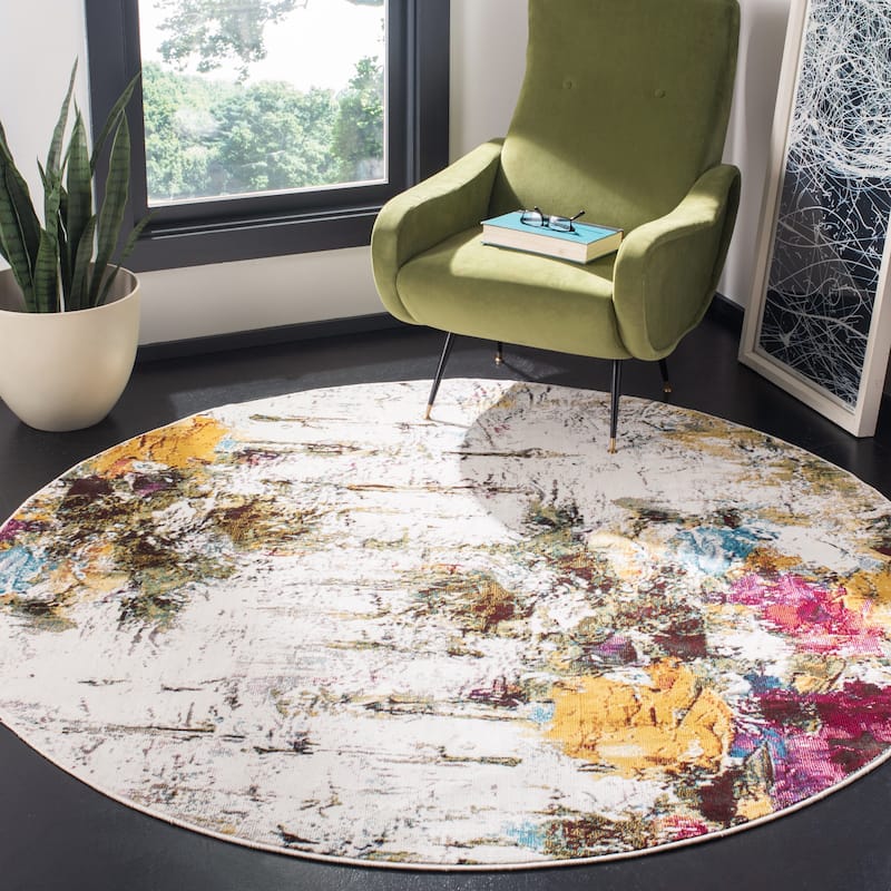 SAFAVIEH Aria Aisa Vintage Boho Oriental Rug - 6'5" Round - Cream/Olive
