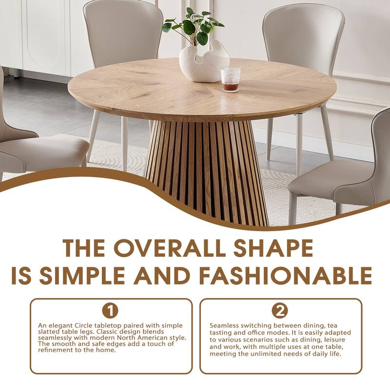 Wooden dining table, modern round kitchen dining table, fashionable design, suitable for family gatherings - Natural Wood