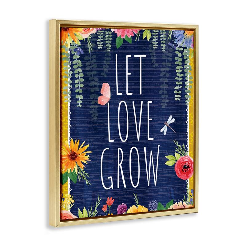 Stupell Let Love Grow Floral Border Framed Floater Canvas Wall Art Design By Nicole DeCamp