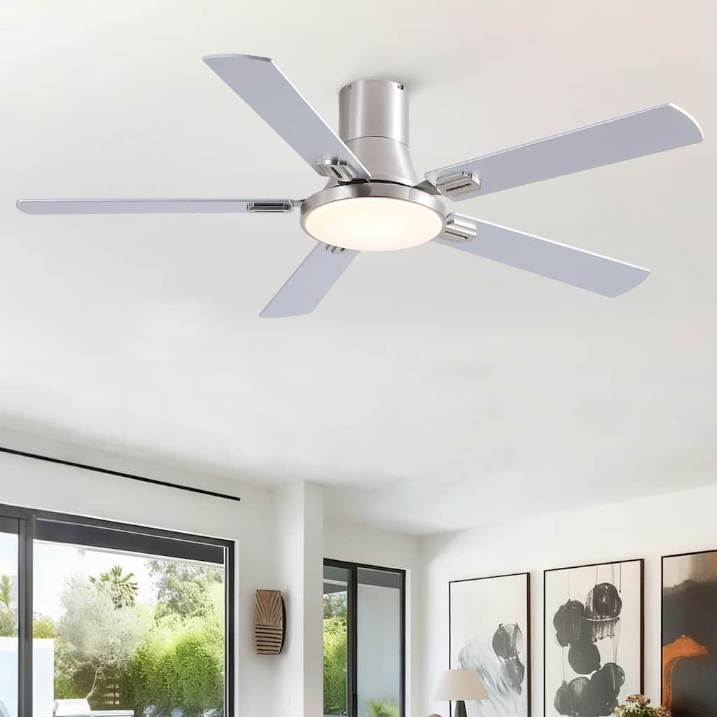 52 inch Mordern Flush Mount Ceiling Fan with Light and Remote Control