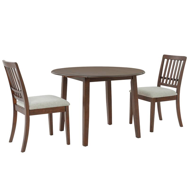 3-Piece Round Dining Table Set for 2 People, 1 Folding Wood Dining Table + 2 Upholstered Chairs, for Small Apartments