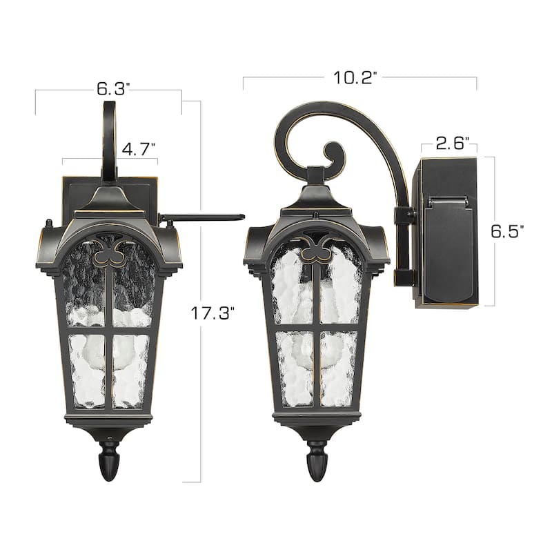 1-light Outdoor Wall Lantern,Wall Sconce with Water Ripple Glass, Black Finish