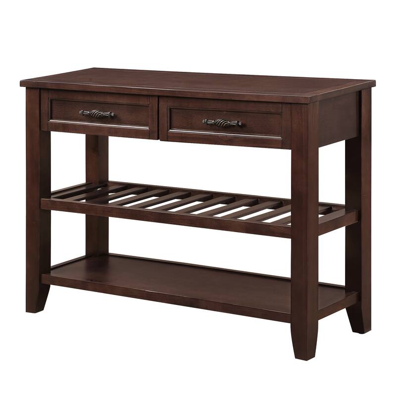 3-Tier Hallway Entryway Table Sofa Table, 42'' Solid Wood Console Tables with 2 Drawers and 2 Tiers Open Storage Shelf