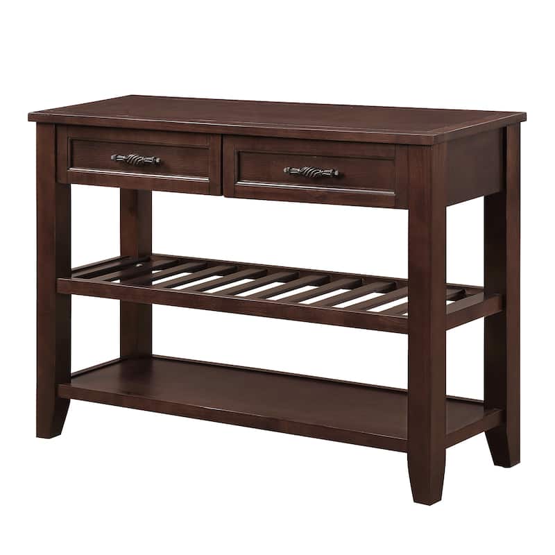 Console Sofa Table with 2 Storage Drawers and 2 Tiers Shelves, Mid-Century Style 42'' Solid Wood Buffet Sideboard