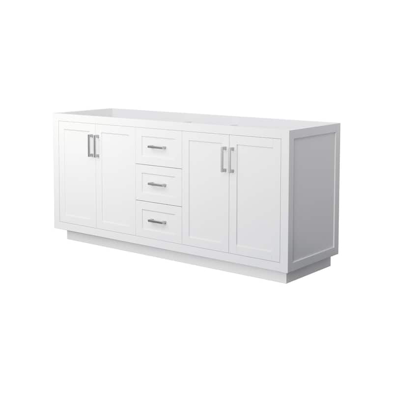 Wyndham Collection Miranda 71" Double Free Standing Vanity Cabinet - White / Brushed Nickel Hardware