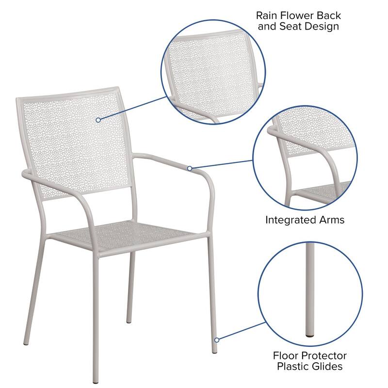 Indoor-Outdoor Steel Patio Arm Chair with Square Back