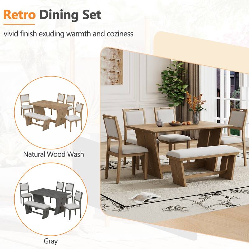 6-Piece Transitional Dining Set with 4 Chairs & Bench