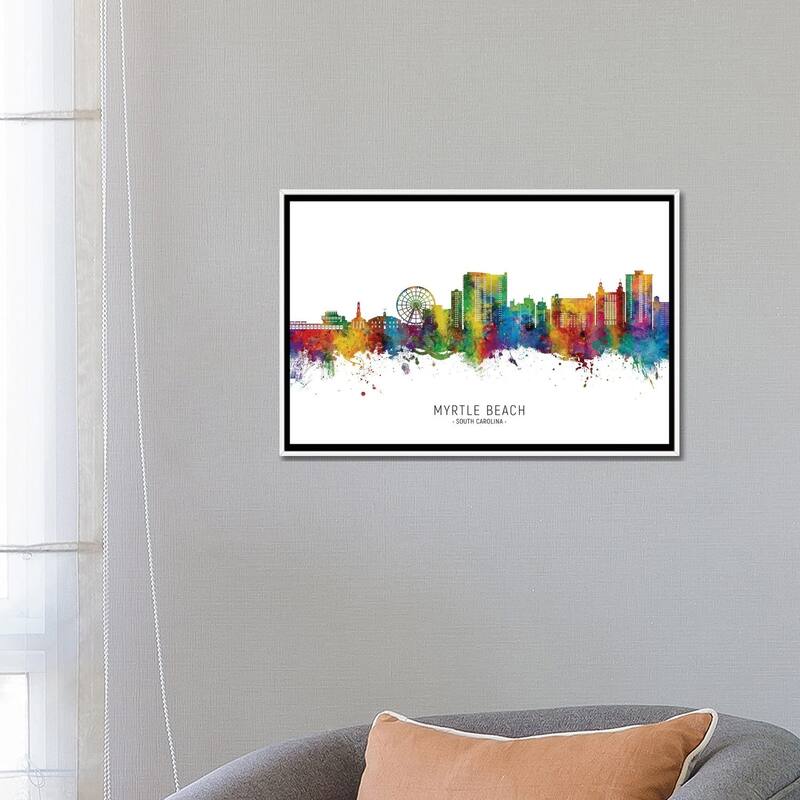 iCanvas "Myrtle Beach Skyline City Name" by Michael Tompsett Framed Canvas Print