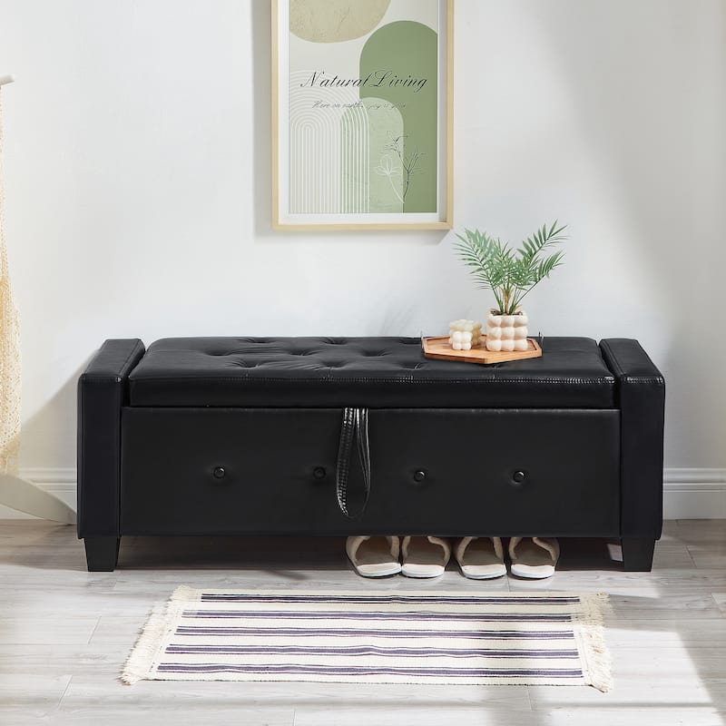 Multi-Functional 48" PU Leather Storage Ottoman Bench for Hallway & Entryway