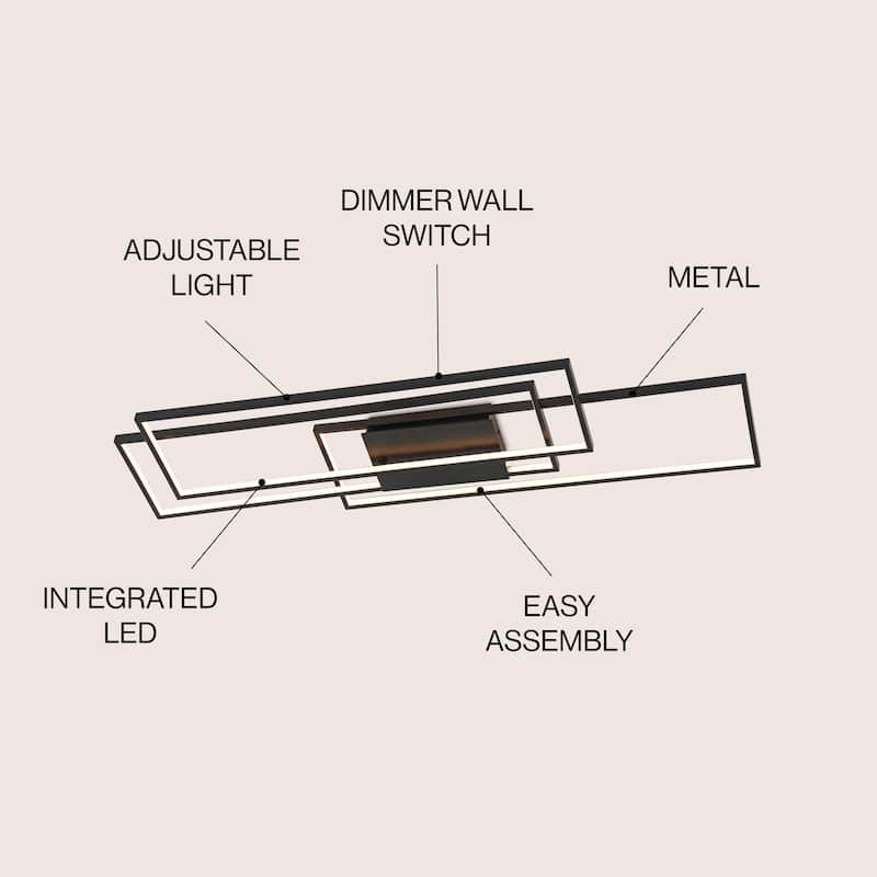 Fuochi 39" Contemporary Minimalist Metal Adjustable Dimmable Geometric Integrated LED Flush Mount, by JONATHAN Y