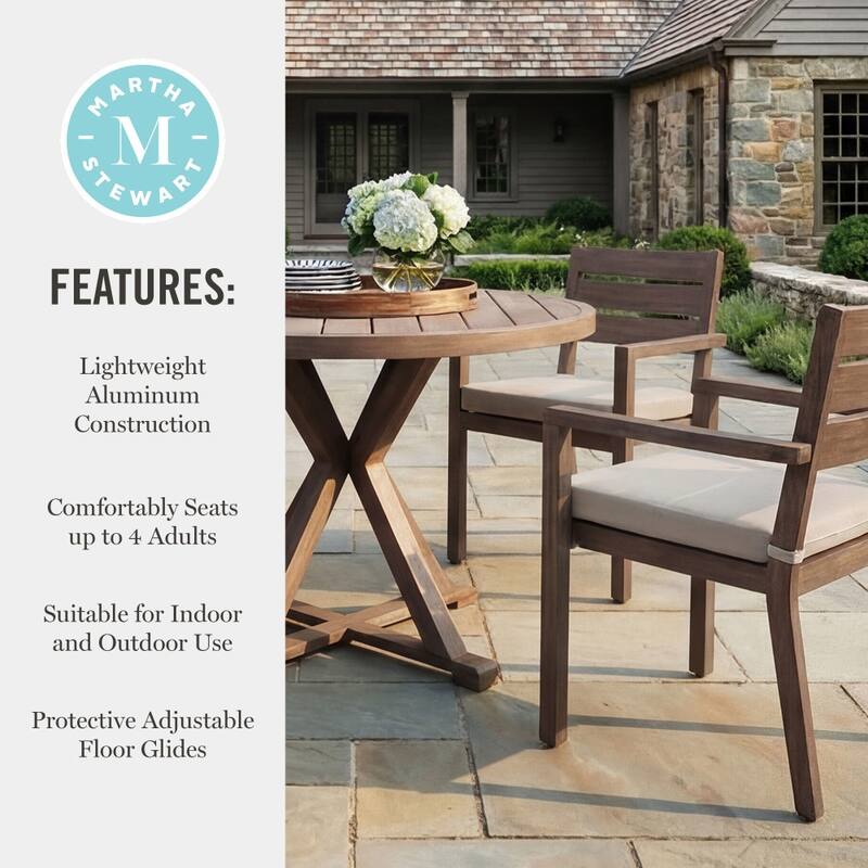 Martha Stewart All-Weather Patio Set with 36" Round Trestle Base Table and 4 Stack Armchairs - 22.25"W x 23.75"D x 34"H