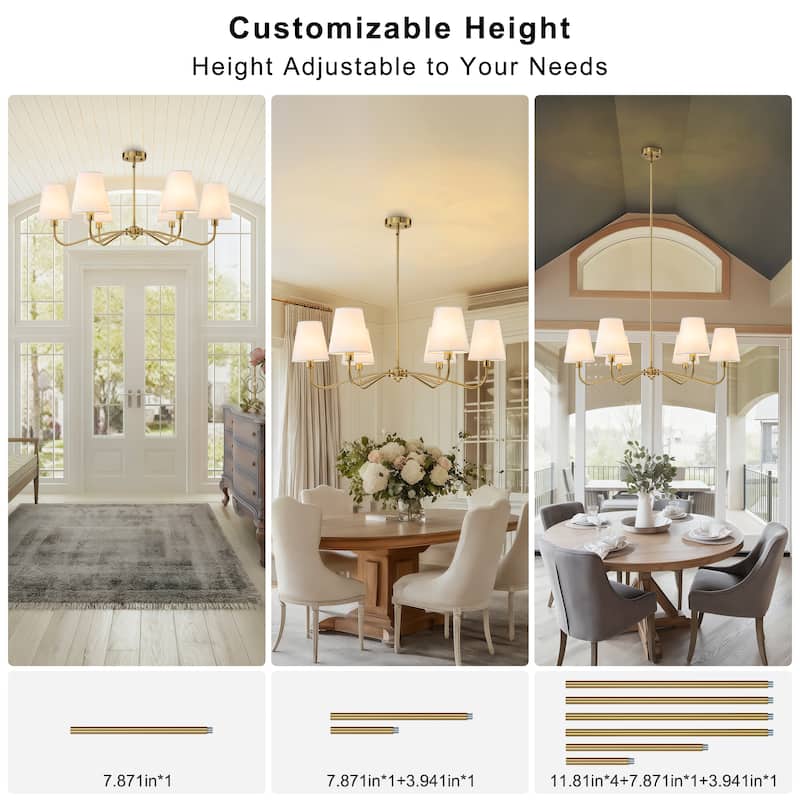 Starsky 6-Light Modern Classic Chandelier with White Linen Shades