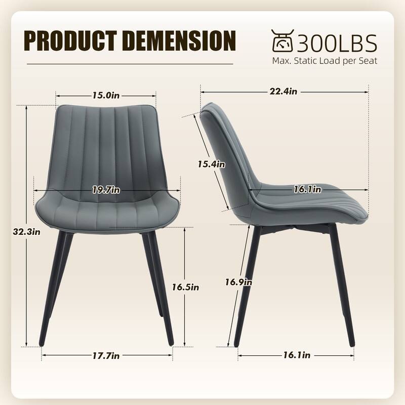 HOMEFUN PU Leather Upholstered Stripes Sturdy Metal Frame Dining Chairs(set of 2)