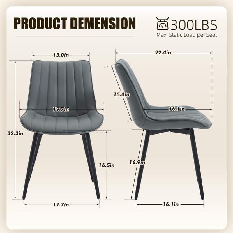 HOMEFUN PU Leather Upholstered Stripes Sturdy Metal Frame Dining Chairs(set of 4)