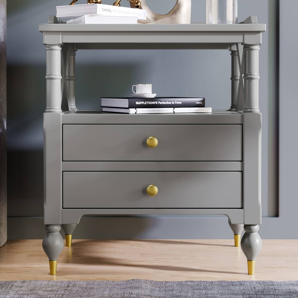 Modern Traditional Gray 2 Drawer Nightstand