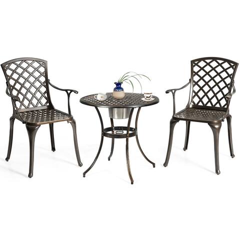 Costway Outdoor Cast Aluminum Arm Dining Chairs Set Of 2 Patio Bistro Chairs - Black