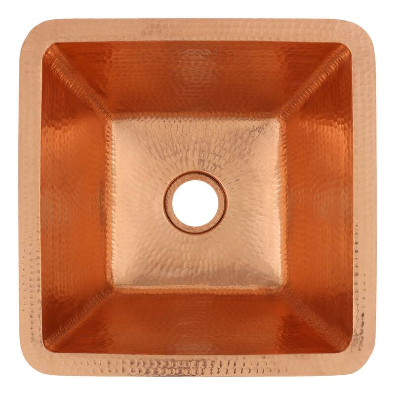 15" Square Hammered Copper Bar/Prep Sink w/ 2" Drain Opening in Polished Copper (BS15PC2)