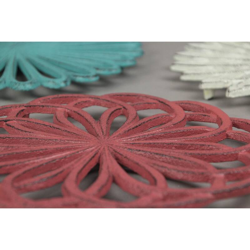 Zeckos Colorful Cast Iron Flower Bloom Kitchen Trivets (Set Of 3) - 0.75 X 7.75 X 7.75 inches