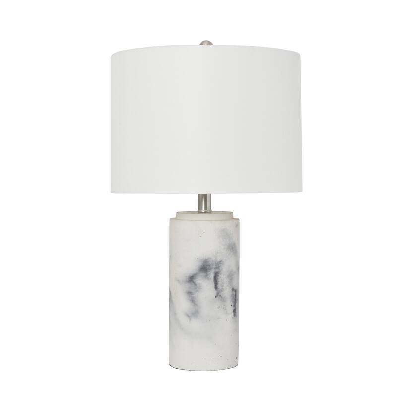 24.25 in. Marble White Finish Table Lamp with White Shade, Sturdy Table Lamp for Living Rooms and Bedrooms