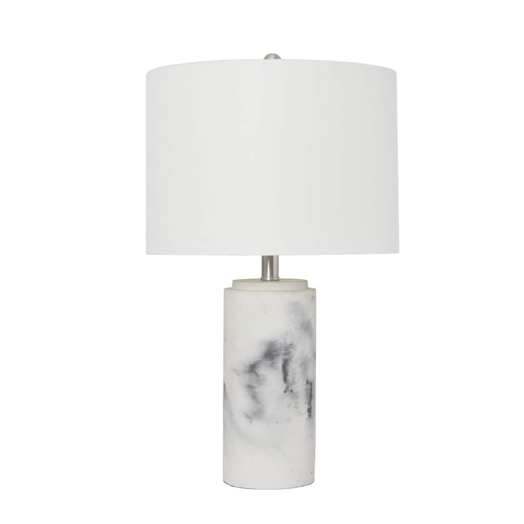 24.25 in. Marble White Finish Table Lamp with White Shade, Sturdy Table Lamp for Living Rooms and Bedrooms