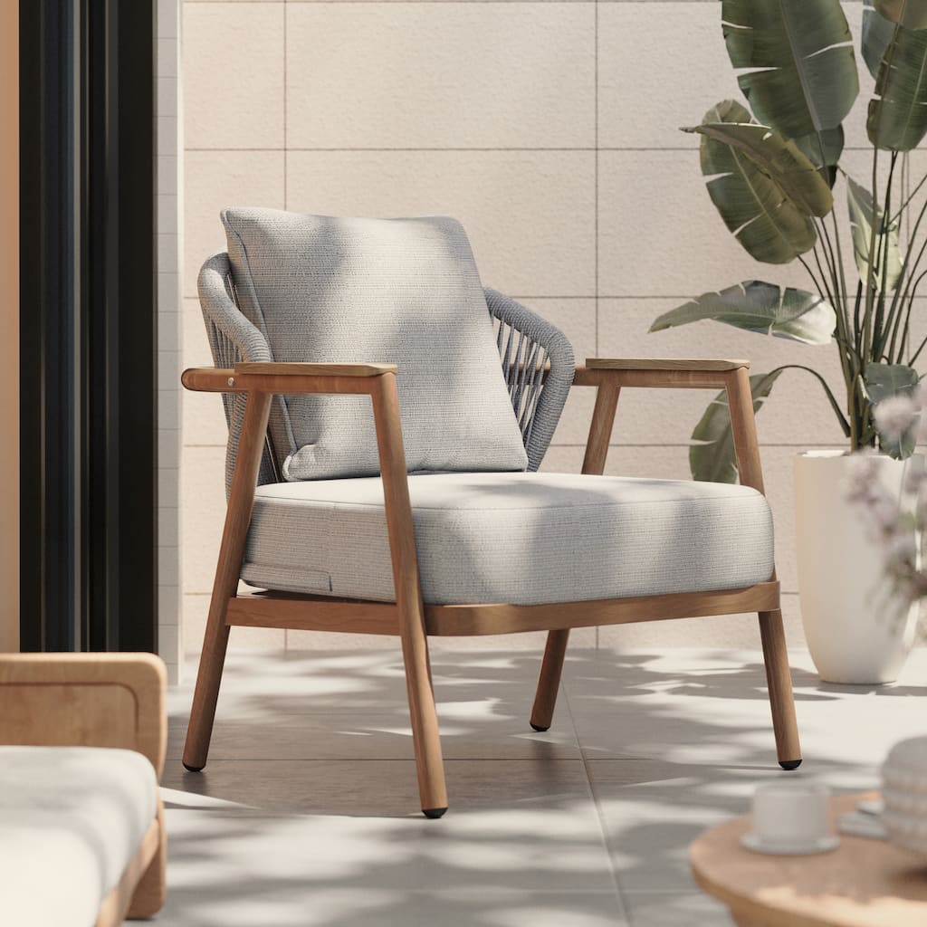 Outdoor Rope Club Chair with Textured Taupe Cushion Set of 1