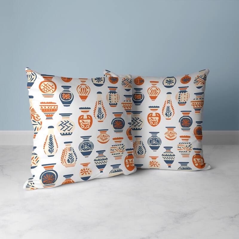 Mystical Pottery Faux Suede Reversible Throw Pillow White and Orange