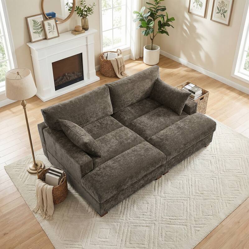 82.5"W Chenille Upholstered Sectional Modular Sofa With Chaise