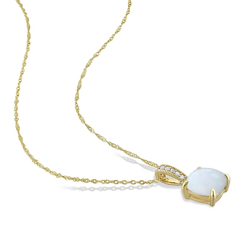 Miadora 10k Yellow Gold Cushion-cut Opal and Diamond Accent Solitaire Necklace - 15.5 mm x 17 inch x 7.9 mm