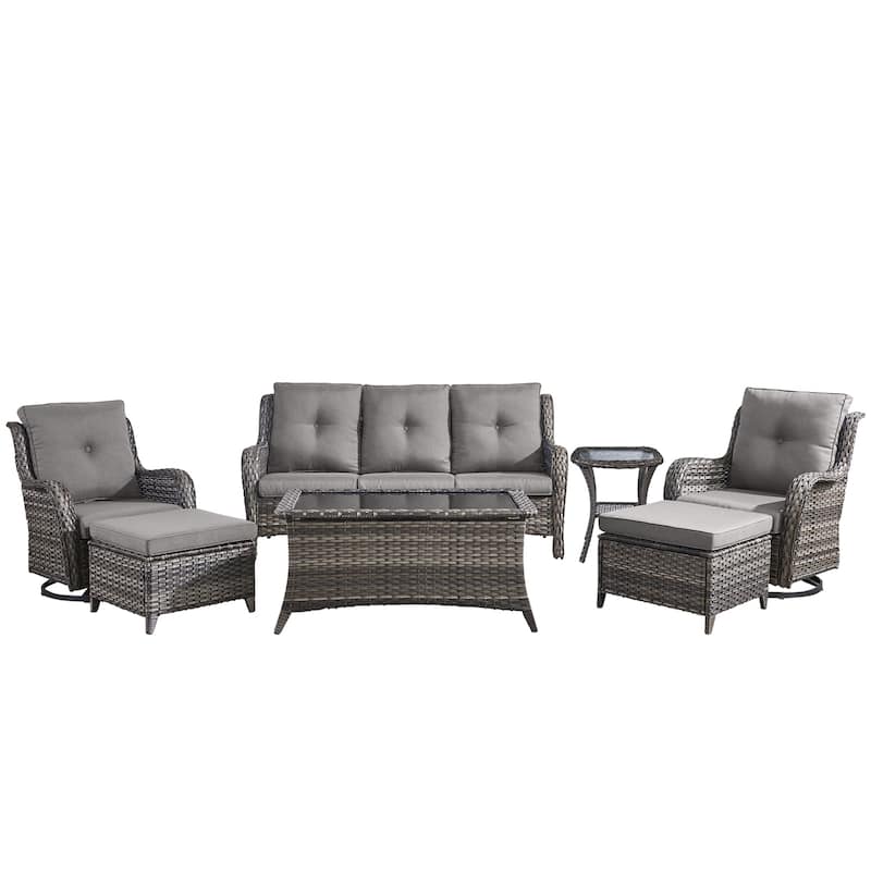 Pocassy Outdoor 7PCS 3-Seat Sofa Swivel Chairs Table Ottoman
