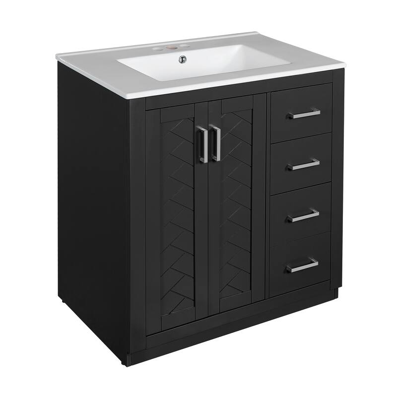 30'' Freestanding Bathroom Vanity with White Integrated Ceramic Sink - 30'' x 18'' x 34''