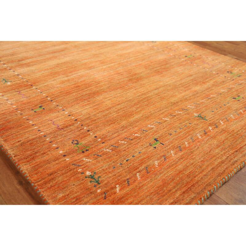 Orange Gabbeh Indian Rug Hand-Knotted Wool Carpet - 4'0"x 5'8"