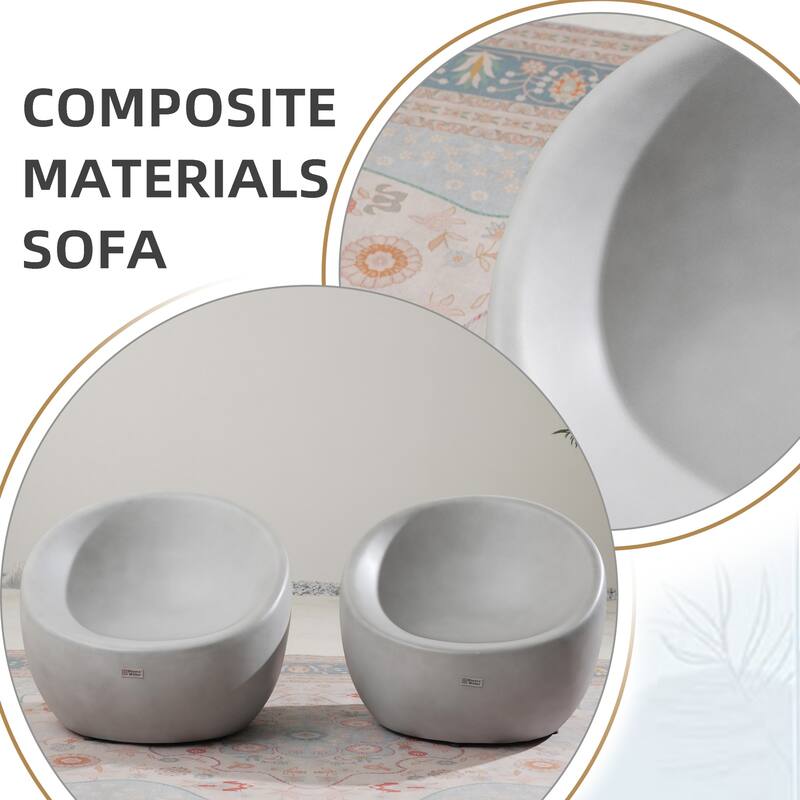 Set of 2 Outdoor Grey Imitation-Wood Stool Sofa