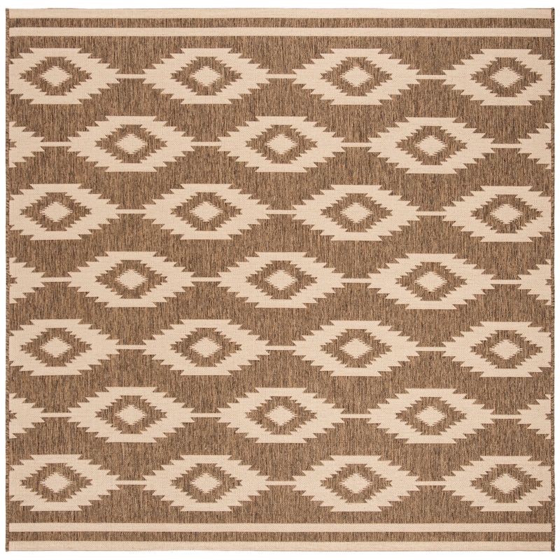 SAFAVIEH Linden Seda Indoor/ Outdoor Waterproof Patio Backyard Rug - 6'7" Square - Cream/Beige