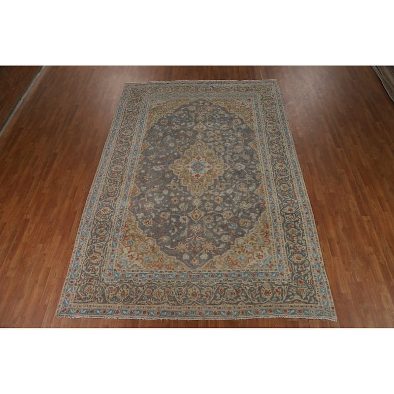 Traditional Gray Tabriz Persian Area Rug Hand-Knotted Wool Carpet - 7'11"x 11'5"