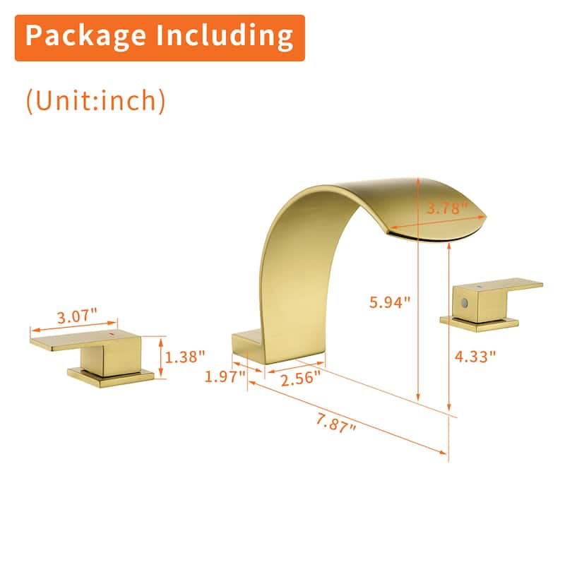 Waterfall Tub Faucet Deck Mount Brass 3 Holes Bathtub Faucet Modern Double Handle Tub Filler
