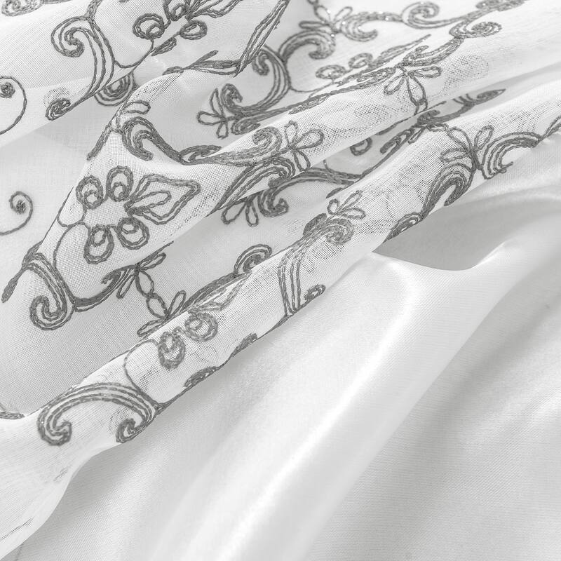 Porch & Den Easterday Damask Embroidered Rod Pocket Single Curtain Panel - 54 x 90 in.