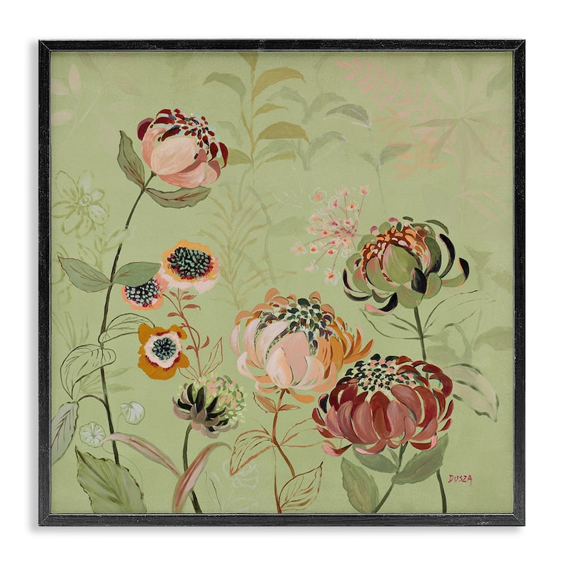 Stupell Curled Chrysanthemums on Green Framed Giclee Art Design By Dusza - 24 x 24 - Black