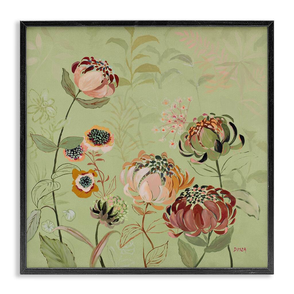 Stupell Curled Chrysanthemums on Green Framed Giclee Art Design By Dusza