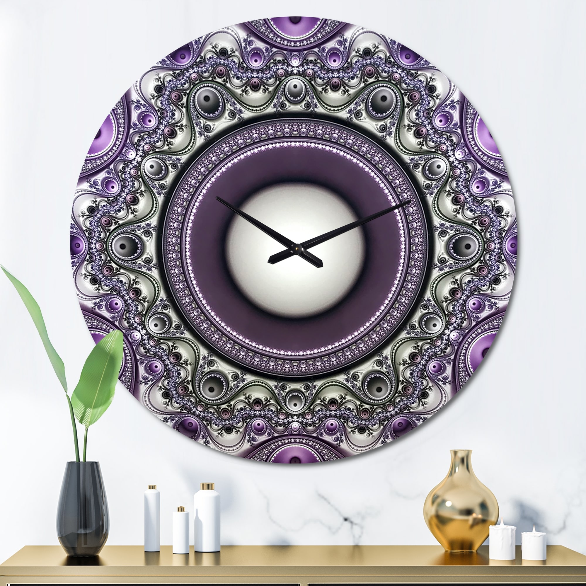 Designart 'Purple Fractal Pattern with Circles' Oversized Modern Wall CLock