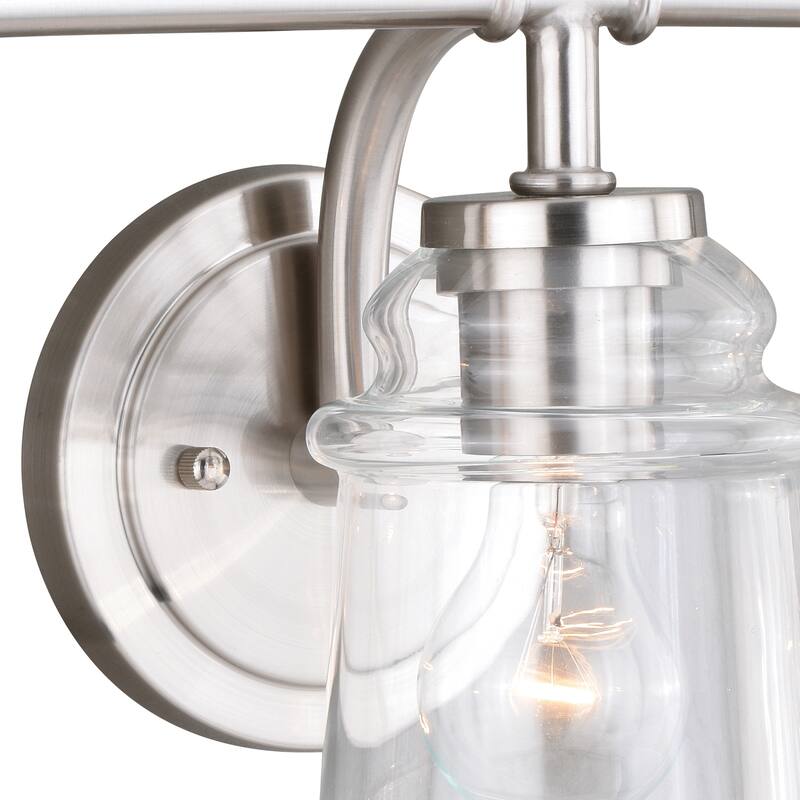 Toledo 3 Light Satin Nickel Industrial Jar Bathroom Vanity Fixture - 22-in W x 8.25-in H x 8-in D